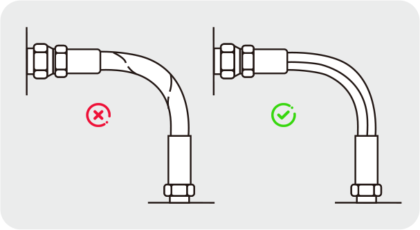 When installing the hose, do not let it twist, otherwise it will damage the hose or loosen the connection when under pressure.